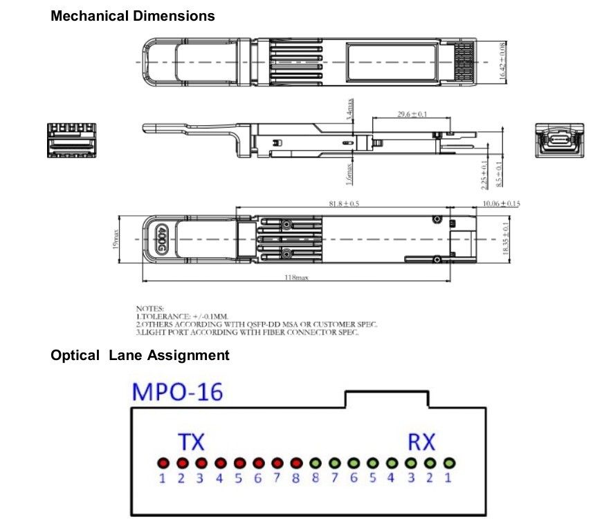 Monitoringsfuncties Temperatuur- en modulevoorziening Monitoring voor 400G QSFP-DD-optische transceiver in datacenters HPC
