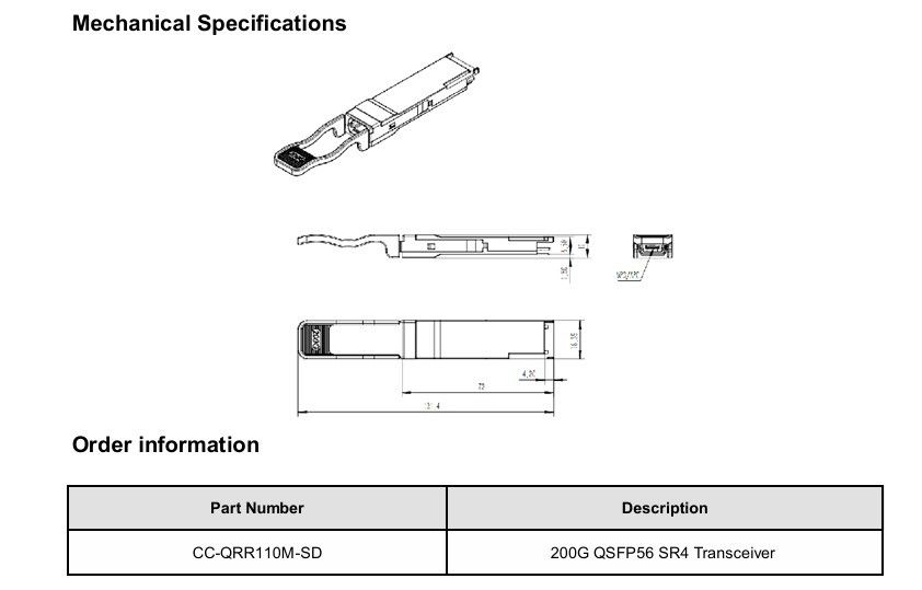 200G-SR4 Multimode Optische Transceiver 200G Hot Pluggable Design 1 Max 4W Power Min Receivable Compatibel met OM3/OM4