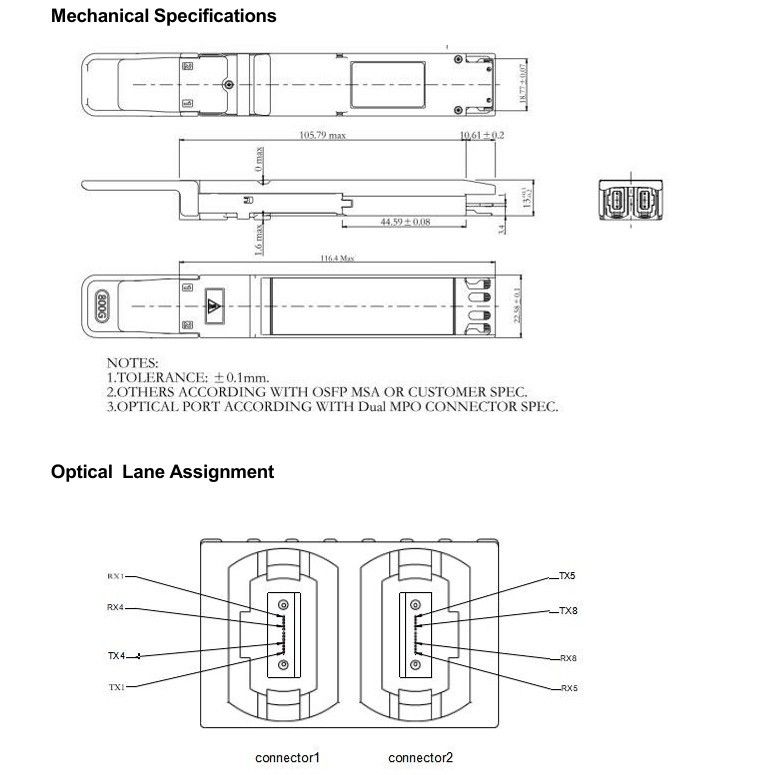 Computing Interconnect 800Gbps OSFP optische transceiver met hotpluggable dual MTP8APC connector en hoge gegevenssnelheid