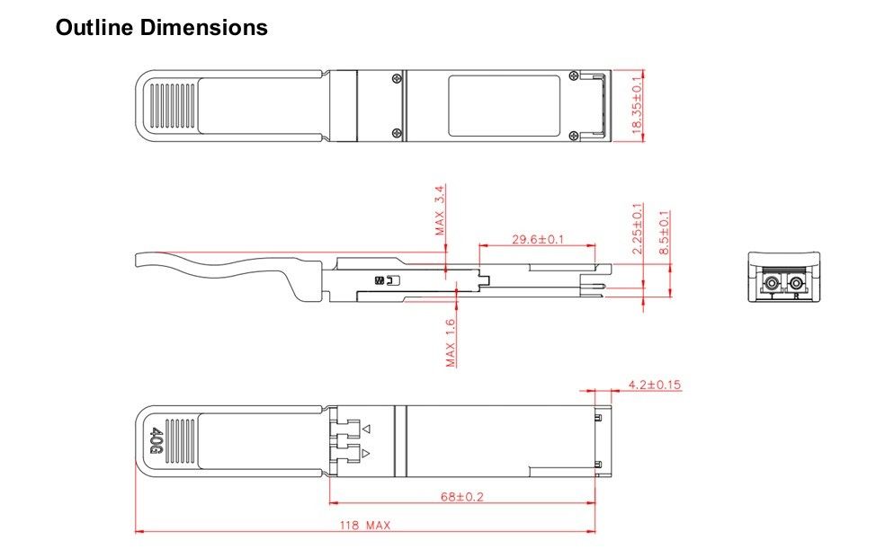 Transmissieafstand 10km 40Gb/s QSFP LR4 Optische Transceiver 1277.5nm 10km Duplex LC voor snelheidsoptische apparatuur