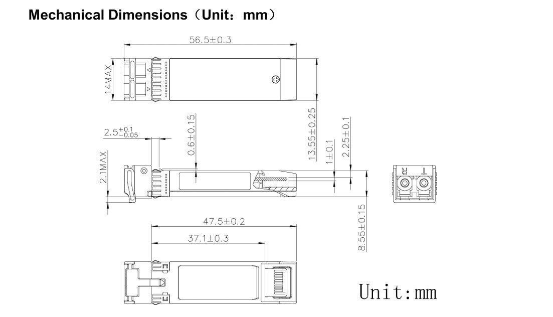 10G SFP-module Ethernet Glasvezel Transceiver 80km 11.3Gbps Tijd 1 jaar Gegevenssnelheid tot 11.3Gbps