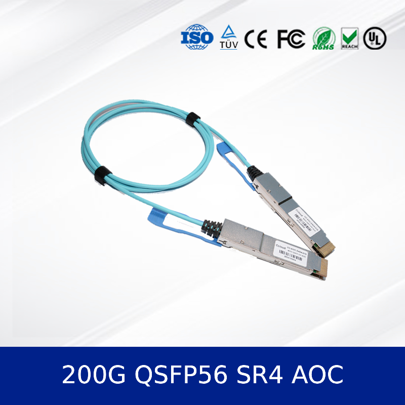 Optische transceivermodule 200G QSFP56 SR4 AOC 3m kabel voor 200G Ethernet OM4 MMF, laag vermogen, CMIS-compatibel